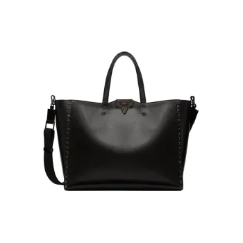 Valentino ROCKSTUD Grained Calfskin Tote Bag Shopping Bag Shoulder Bag Handbag Men's Black