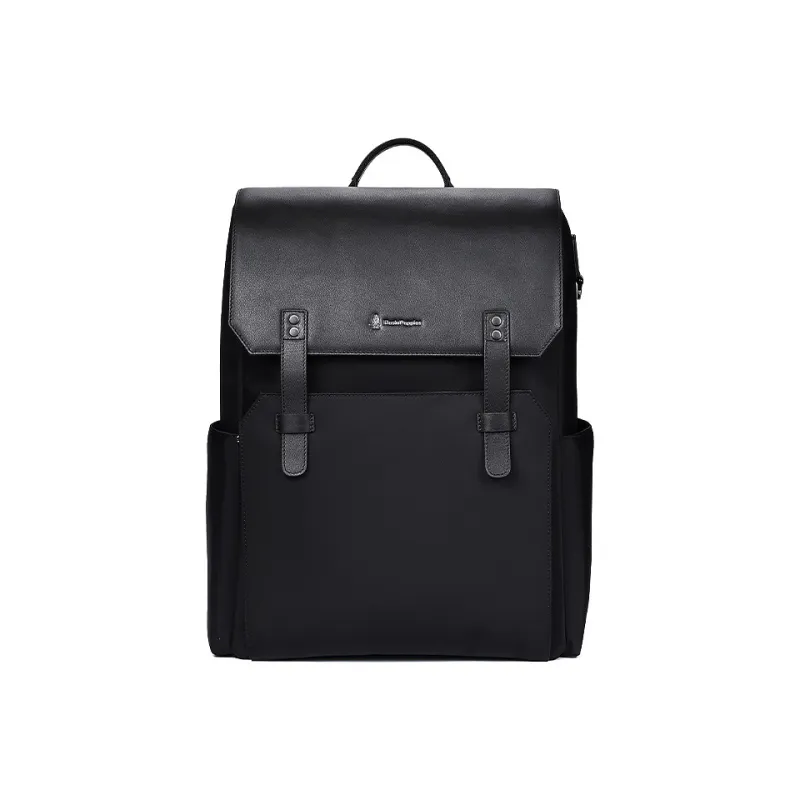 Hush Puppies Fabric With Top Grain Cow Leather Backpack Handbag Tubas Men's Black-0