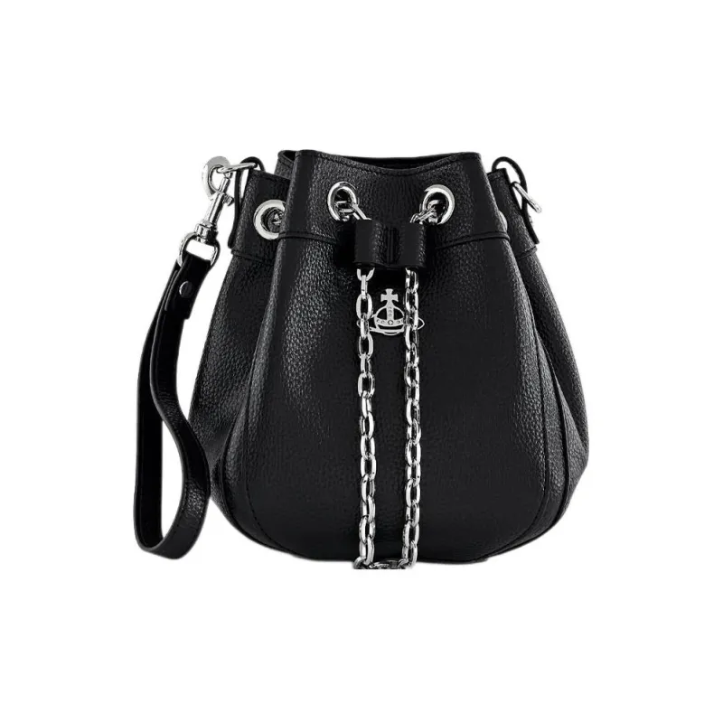 Vivienne Westwood PU Recycled Polyurethane Bucket Bag, Handbag, Shoulder Bag, Crossbody Bag Trumpets Women's Black-2