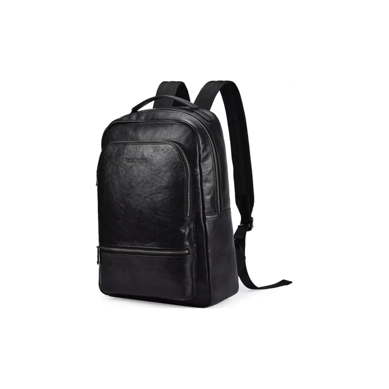 Hush Puppies Top Grain Cow Leather With Textile Backpack Large Size Men's Black-1