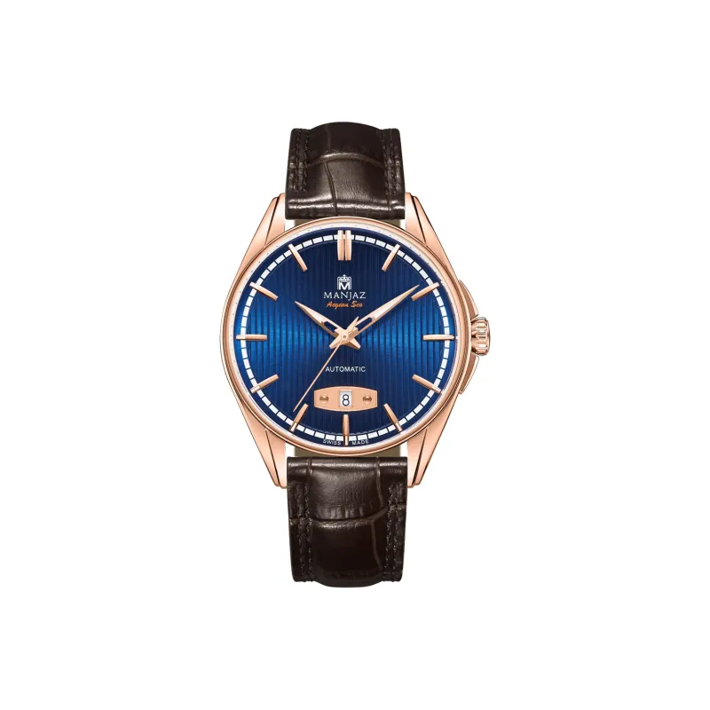 MANJAZ Automatic Mechanical Movement Leather Watch Bands Watch Men's Watches Blue Dial-1
