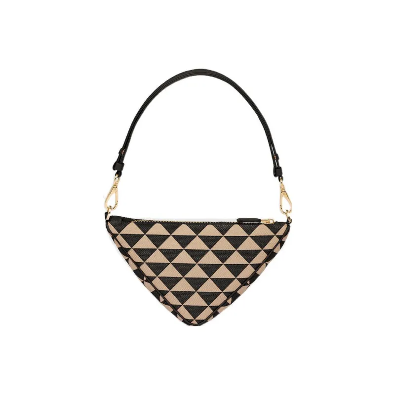 PRADA Fabric With Leather Shoulder Bag Handbag Mini Women's Black/Beige-1