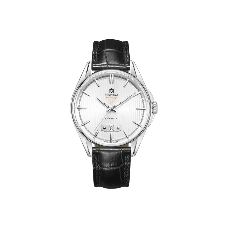 MANJAZ Automatic Mechanical Movement Leather Watch Bands Watch Men's Watches White Dial-1