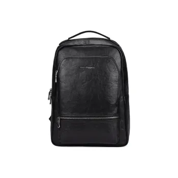 Hush Puppies Top Grain Cow Leather With Textile Backpack Large Size Men's Black