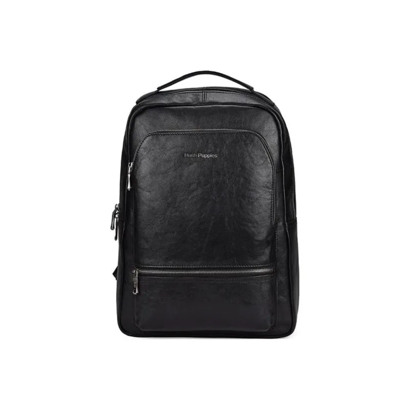 Hush Puppies Top Grain Cow Leather With Textile Backpack Large Size Men's Black-0