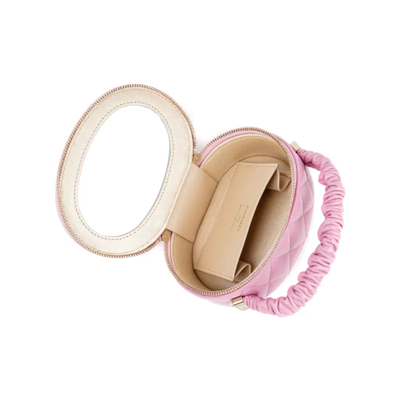 CHANEL Sheepskin Round Bag Makeup Bag Handbag Women's Pink-5