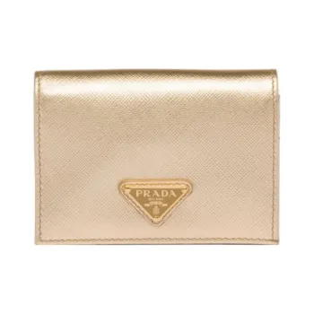 PRADA Saffiano Leather Wallet Small Size Women's Gold
