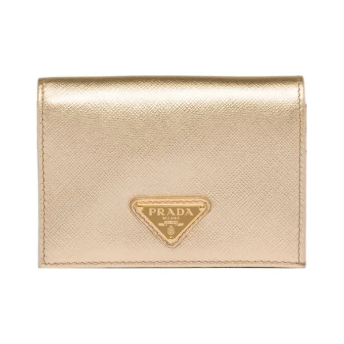 PRADA Saffiano Leather Wallet Small Size Women's Gold-0