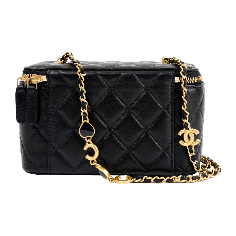 CHANEL 22K Autumn And Winter Gold Metal Box Bag, Makeup Bag, Crossbody Bag, Shoulder Bag Women's Black-2