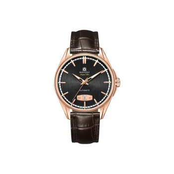 MANJAZ Automatic Mechanical Movement Leather Watch Bands Watch Men's Watches Black Dial