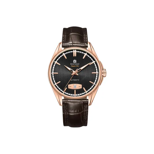 MANJAZ Automatic Mechanical Movement Leather Watch Bands Watch Men's Watches Black Dial