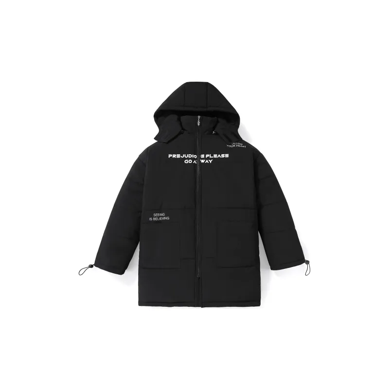 GENANX Letter Detachable Hood Loose Fit Mid Length Puffer Jacket Unisex-1