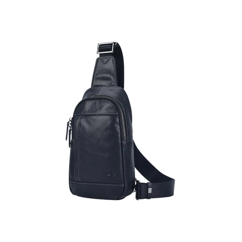 Hush Puppies Cow Leather One Shoulder Fanny Pack Sling Bag Medium Size Men's Black-1