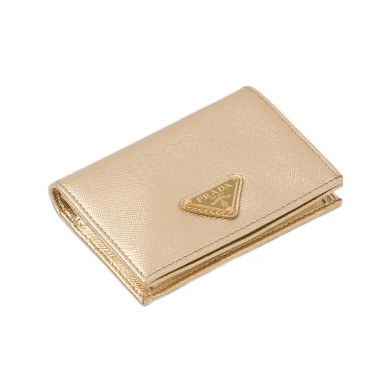 PRADA Saffiano Leather Wallet Small Size Women's Gold-4