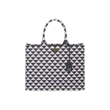 PRADA Symbol Fabric With Leather Tote Bag Shopping Bag Handbag Men's Blue/White