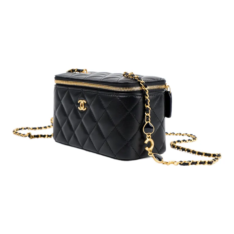 CHANEL 22K Autumn And Winter Gold Metal Box Bag, Makeup Bag, Crossbody Bag, Shoulder Bag Women's Black-1