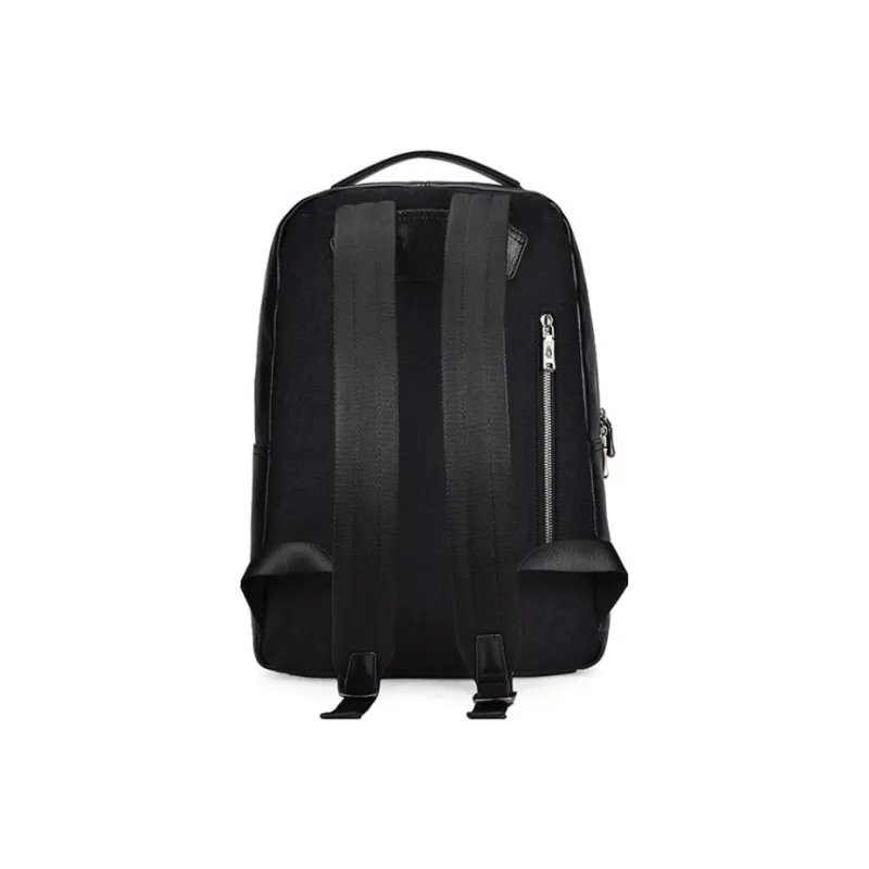 Hush Puppies Top Grain Cow Leather With Textile Backpack Large Size Men's Black-3