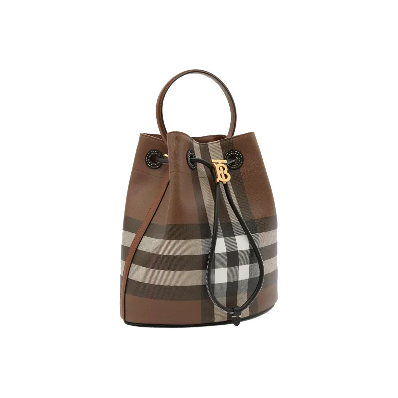 Burberry Leather Bucket Bag Handbag Shoulder Bag Crossbody Bag Small Size Women's Dark Birch Brown-1