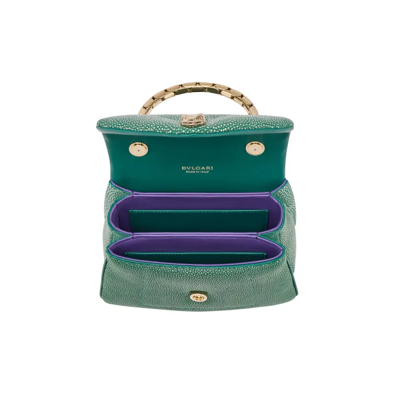 BVLGARI Serpenti Forever Series Galuchat Leather Shoulder Bag Crossbody Bag Handbag Small Size Women's Green-3