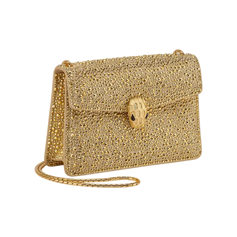 BVLGARI Serpenti Forever Suede Shoulder Bag Crossbody Bag Mini Women's Gold-1