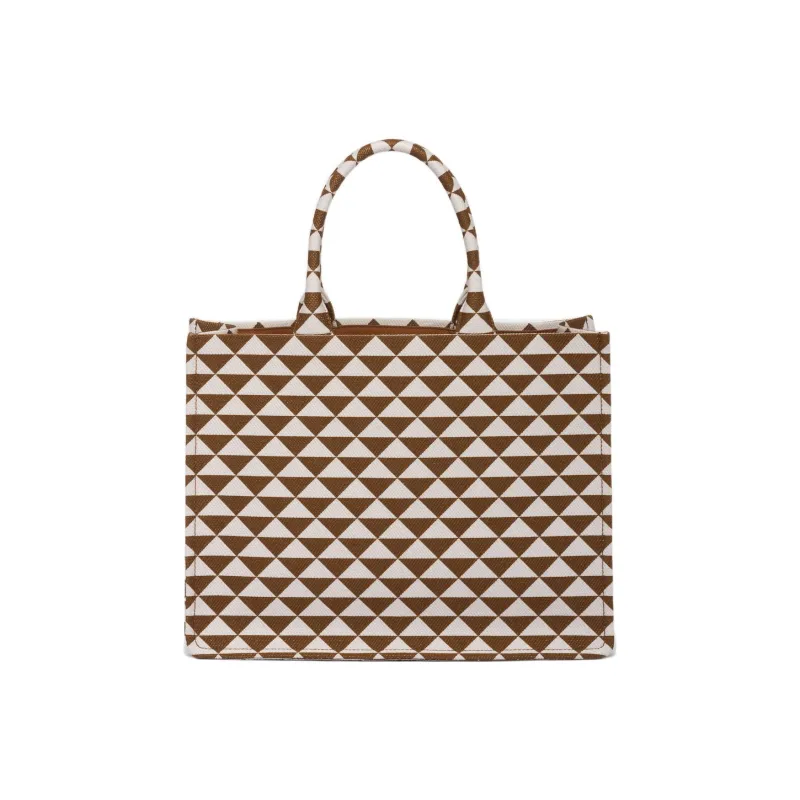 PRADA Symbol Fabric With Leather Tote Bag Shopping Bag Handbag Men's Brown/White-1