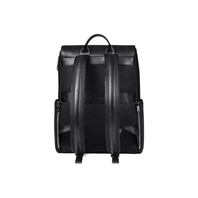 Hush Puppies Fabric With Top Grain Cow Leather Backpack Handbag Tubas Men's Black-4