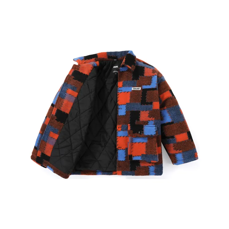 GENANX Checkerboard Lapel Loose Fit Puffer Jacket Unisex-1