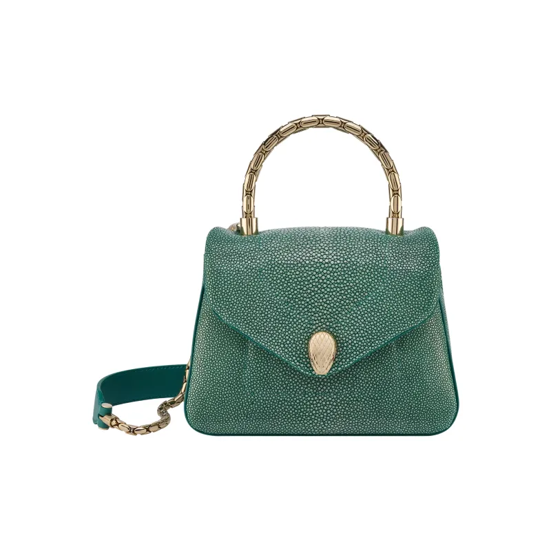 BVLGARI Serpenti Forever Series Galuchat Leather Shoulder Bag Crossbody Bag Handbag Small Size Women's Green-4