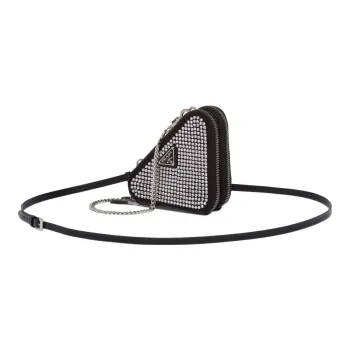 PRADA Embellished Satin And Leather Mini Pouch Crystal