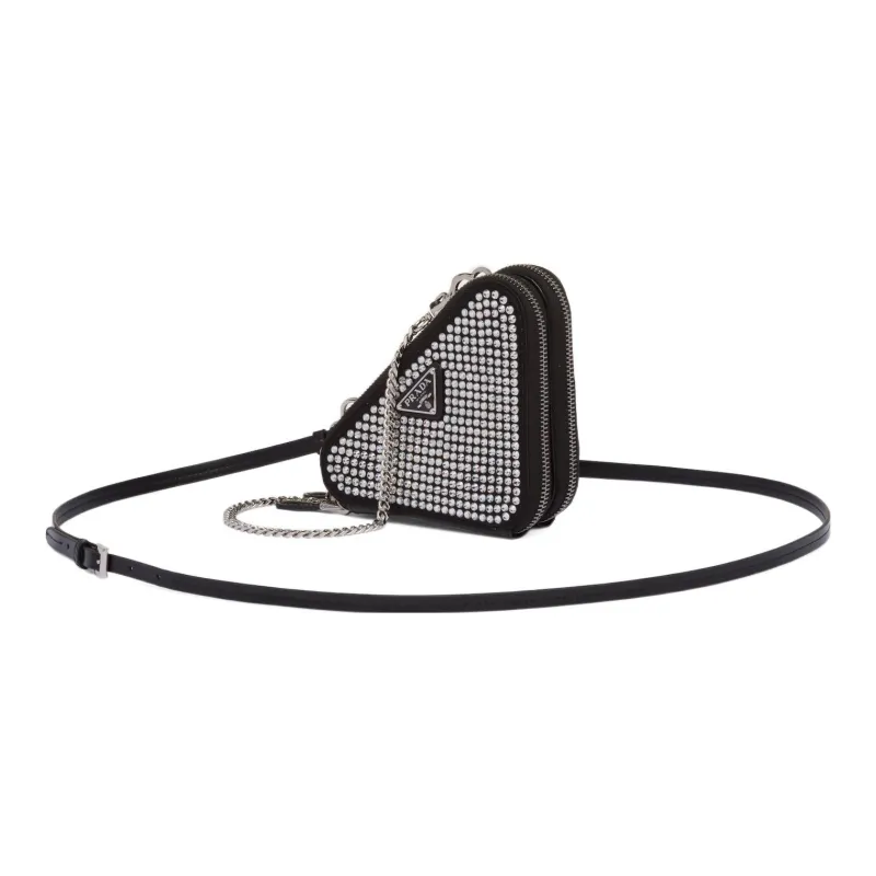 PRADA Embellished Satin And Leather Mini Pouch Crystal-0