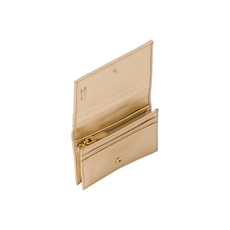 PRADA Saffiano Leather Wallet Small Size Women's Gold-3