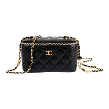 CHANEL 22K Autumn And Winter Gold Metal Box Bag, Makeup Bag, Crossbody Bag, Shoulder Bag Women's Black