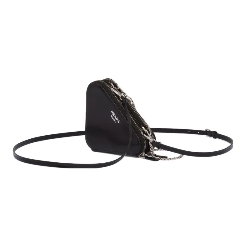 PRADA Embellished Satin And Leather Mini Pouch Crystal-2