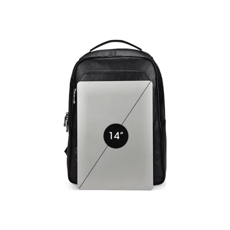 Hush Puppies Top Grain Cow Leather With Textile Backpack Large Size Men's Black-4