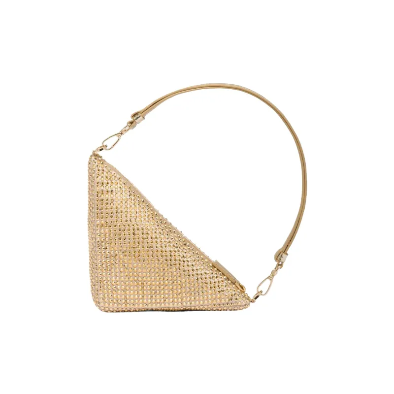 PRADA Triangle Faux Crystal Satin Fabric One Shoulder Handbags Mini Women's Gold-1