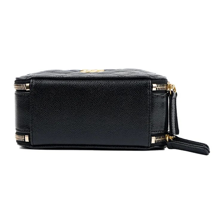 CHANEL Grain Embossed Cow Leather Box Bag, Makeup Bag, One Shoulder Handbag Trumpets Women's Black-4