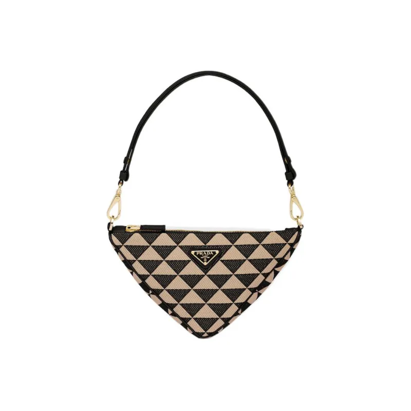 PRADA Fabric With Leather Shoulder Bag Handbag Mini Women's Black/Beige-0