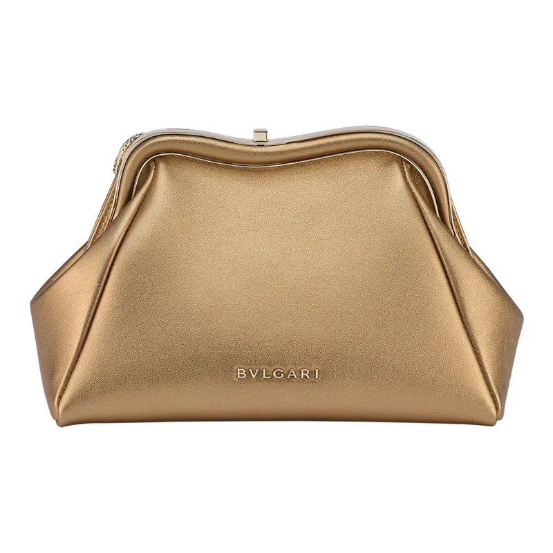BVLGARI Serpenti Series Calfskin One Shoulder Crossbody Clutches Small Size Women's Gold-3