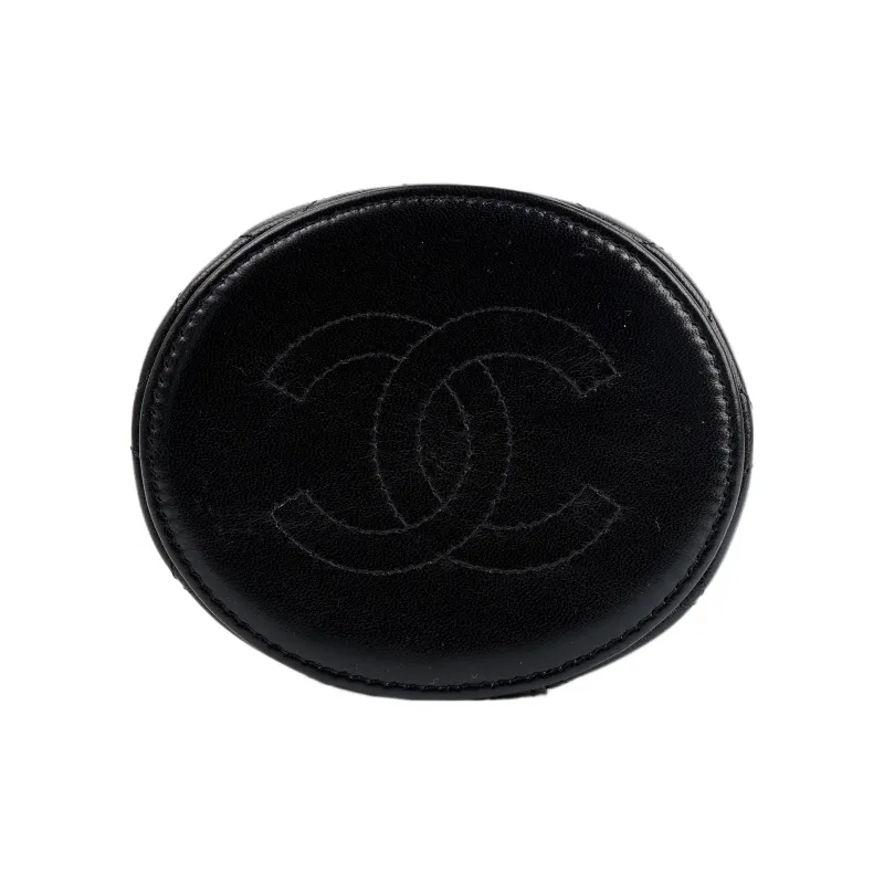 CHANEL Lambskin Handbag, Makeup Bag, Includes Makeup Mirror Trumpets Women's Black-5
