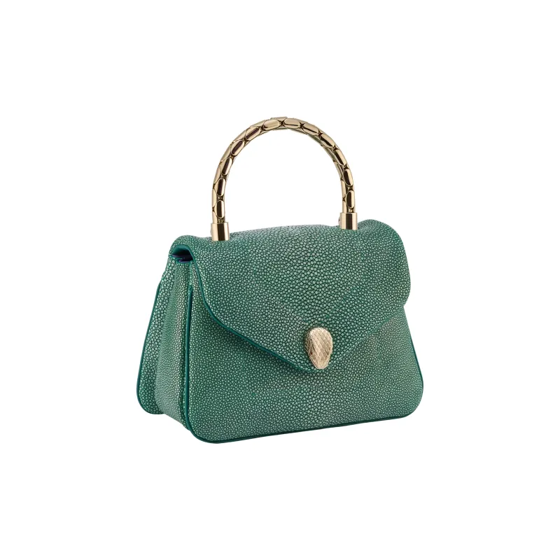 BVLGARI Serpenti Forever Series Galuchat Leather Shoulder Bag Crossbody Bag Handbag Small Size Women's Green-1