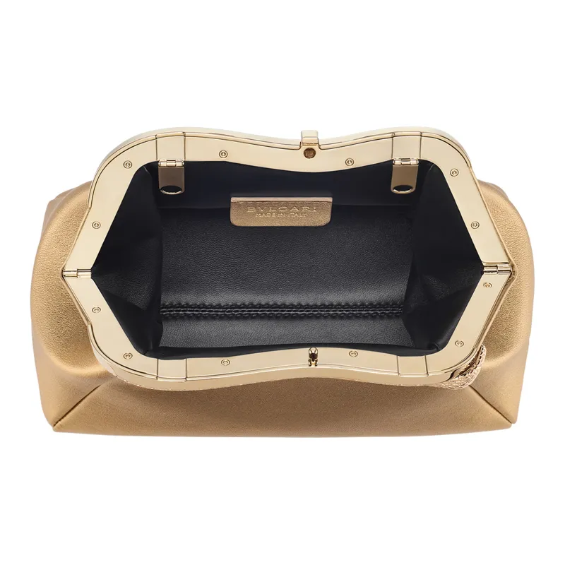 BVLGARI Serpenti Series Calfskin One Shoulder Crossbody Clutches Small Size Women's Gold-4