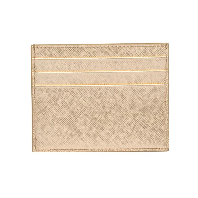 PRADA Leather Card Clip Card Holder Women's Gold-2