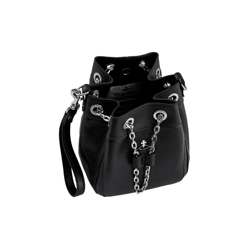 Vivienne Westwood PU Recycled Polyurethane Bucket Bag, Handbag, Shoulder Bag, Crossbody Bag Trumpets Women's Black-3