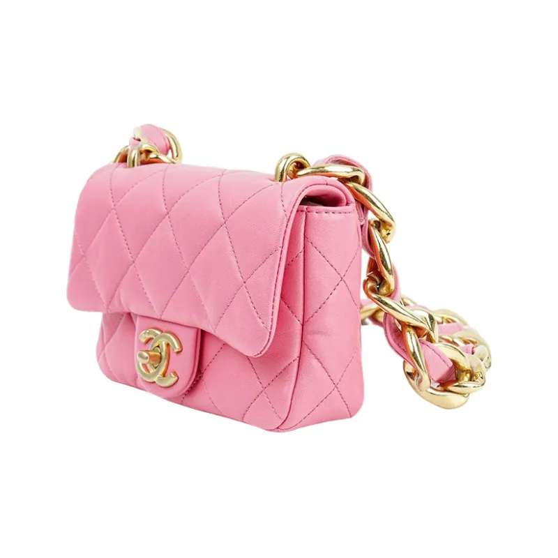 CHANEL 22SS Sheepskin Flap Bag, Shoulder Bag, Crossbody Bag Mini Women's Coral Pink-1