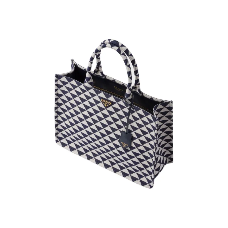 PRADA Symbol Fabric With Leather Tote Bag Shopping Bag Handbag Men's Blue/White-1