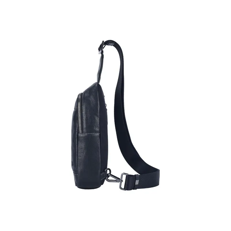 Hush Puppies Cow Leather One Shoulder Fanny Pack Sling Bag Medium Size Men's Black-2