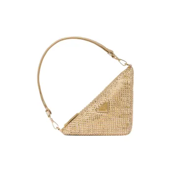 PRADA Triangle Faux Crystal Satin Fabric One Shoulder Handbags Mini Women's Gold