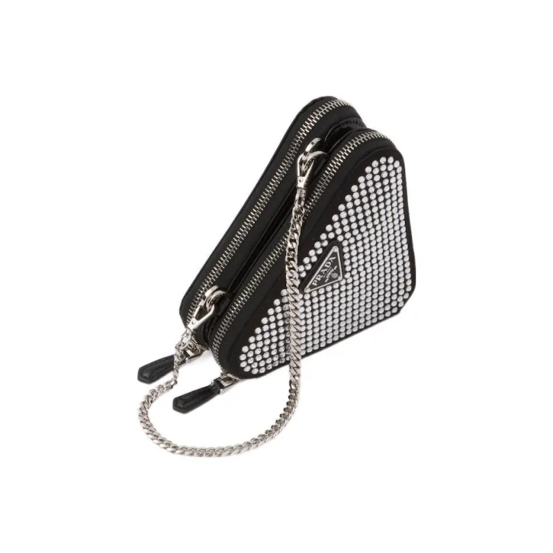 PRADA Embellished Satin And Leather Mini Pouch Crystal-1