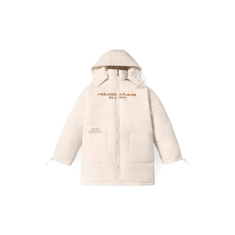 GENANX Letter Detachable Hood Loose Fit Mid Length Puffer Jacket Unisex-7