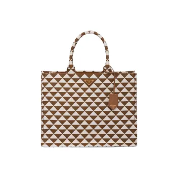 PRADA Symbol Fabric With Leather Tote Bag Shopping Bag Handbag Men's Brown/White